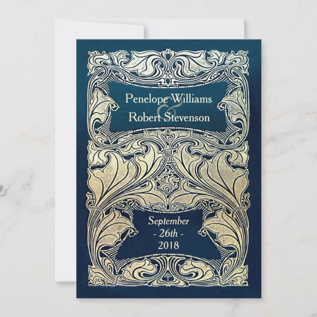 Faux Illuminated Art Nouveau Wedding Invitations (Front)