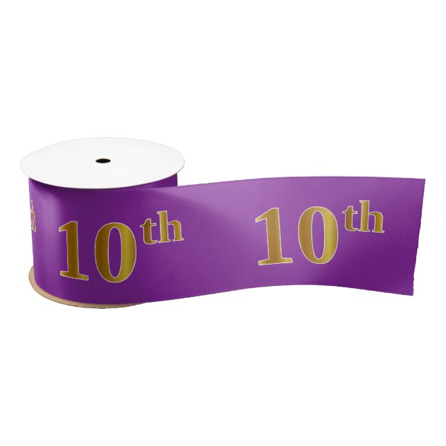 Faux/Imitation Gold "10th" Event Number (Purple) Satin Ribbon (Spool)