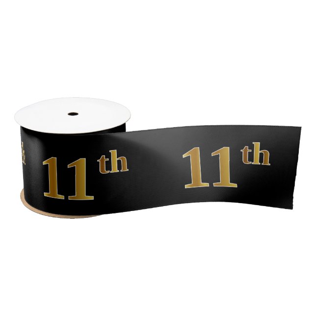 Faux/Imitation Gold "11th" Event Number (Black) Satin Ribbon (Spool)