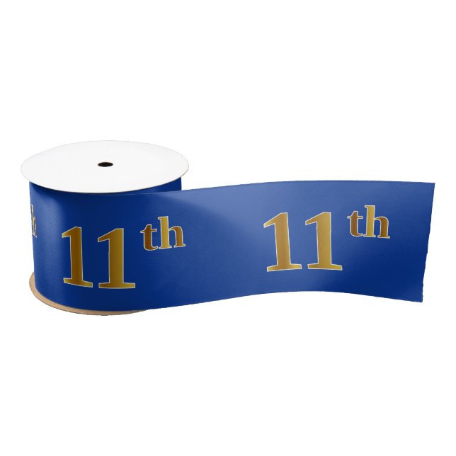 Faux/Imitation Gold "11th" Event Number (Blue) Satin Ribbon (Spool)