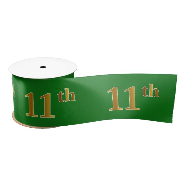 Faux/Imitation Gold "11th" Event Number (Green) Satin Ribbon (Spool)