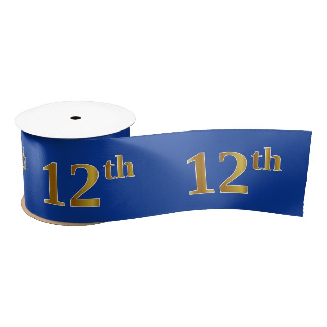 Faux/Imitation Gold "12th" Event Number (Blue) Satin Ribbon (Spool)