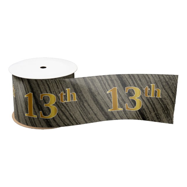 Faux/Imitation Gold "13th" Event Number (Rustic) Satin Ribbon (Spool)