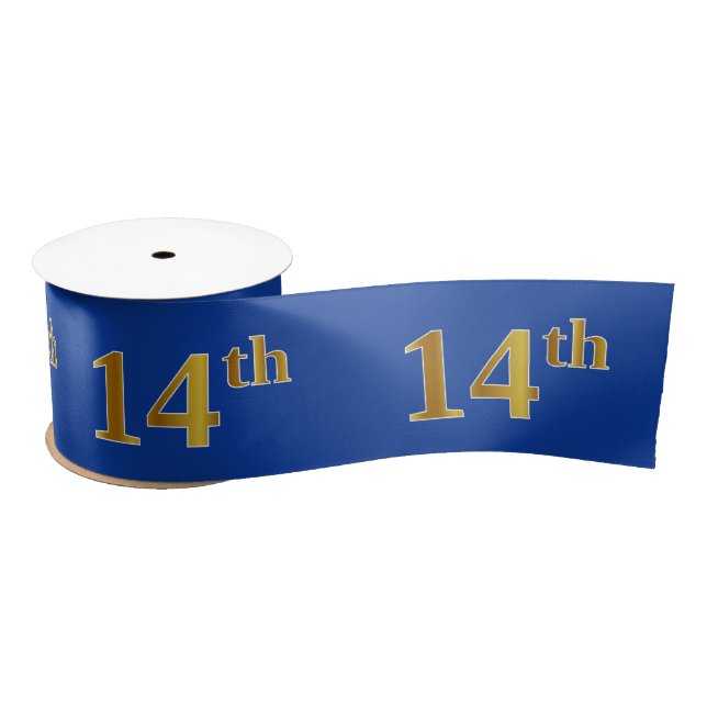 Faux/Imitation Gold "14th" Event Number (Blue) Satin Ribbon (Spool)