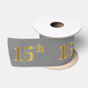Faux/Imitation Gold "15th" Event Number (Grey) Satin Ribbon