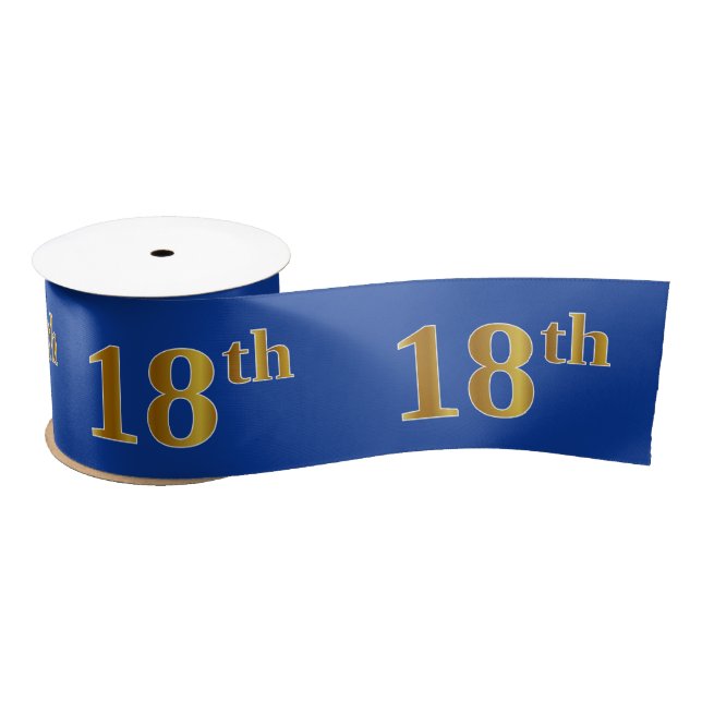 Faux/Imitation Gold "18th" Event Number (Blue) Satin Ribbon (Spool)