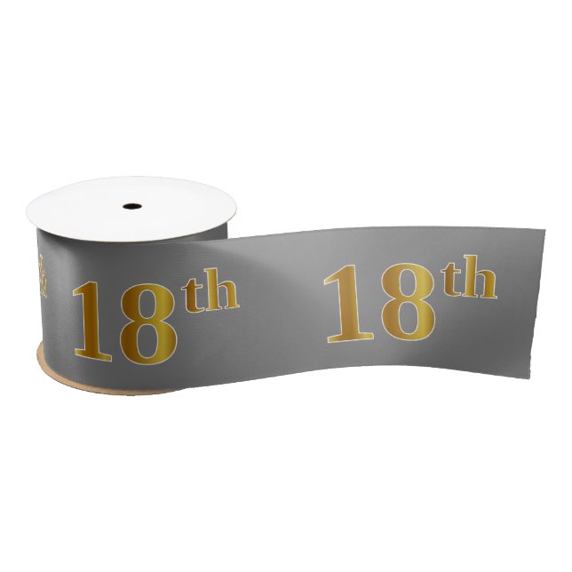 Faux/Imitation Gold "18th" Event Number (Grey) Satin Ribbon (Spool)