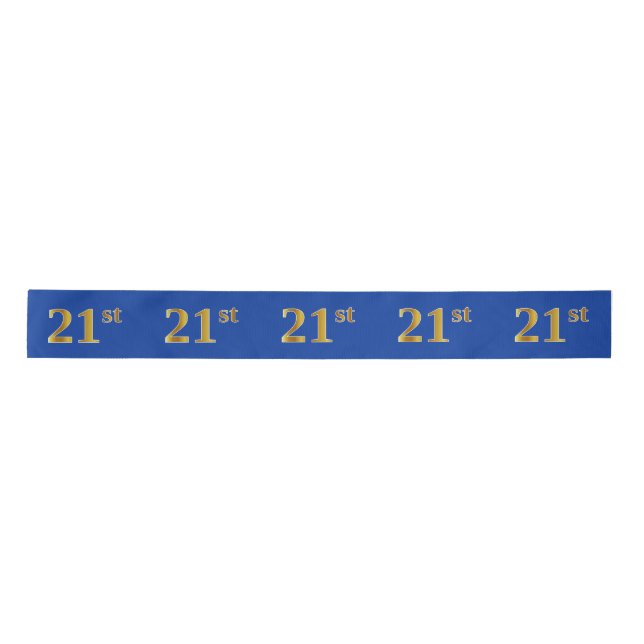 Faux/Imitation Gold "21st" Event Number (Blue) Satin Ribbon (Front)