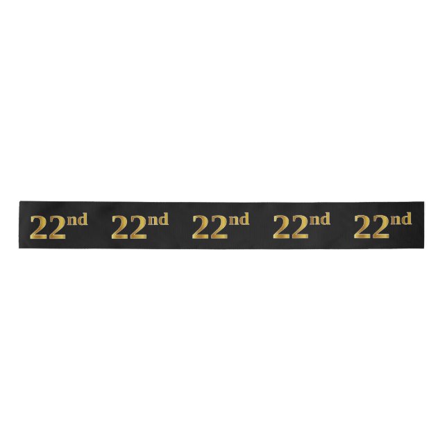 Faux/Imitation Gold "22nd" Event Number (Black) Satin Ribbon (Front)