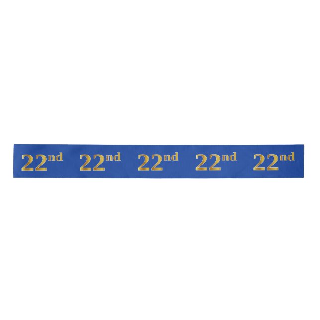 Faux/Imitation Gold "22nd" Event Number (Blue) Satin Ribbon (Front)