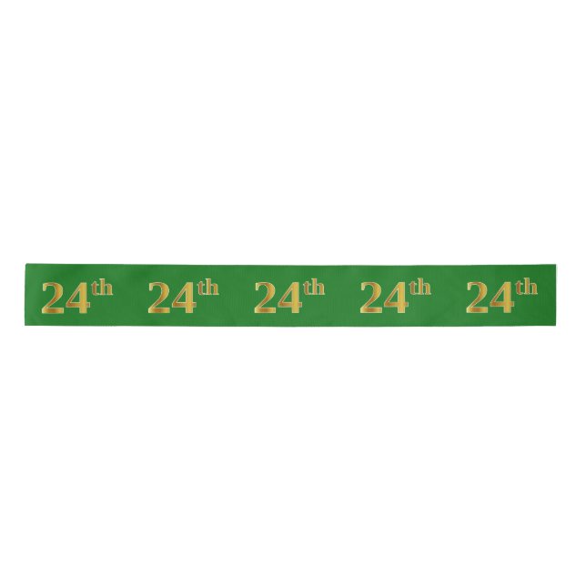 Faux/Imitation Gold "24th" Event Number (Green) Satin Ribbon (Front)