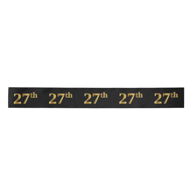 Faux/Imitation Gold "27th" Event Number (Black) Satin Ribbon (Front)