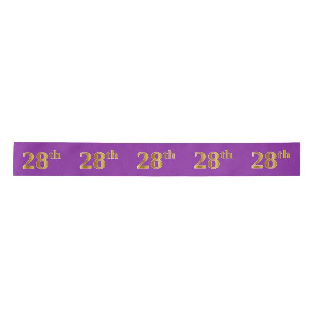 Faux/Imitation Gold "28th" Event Number (Purple) Satin Ribbon (Front)
