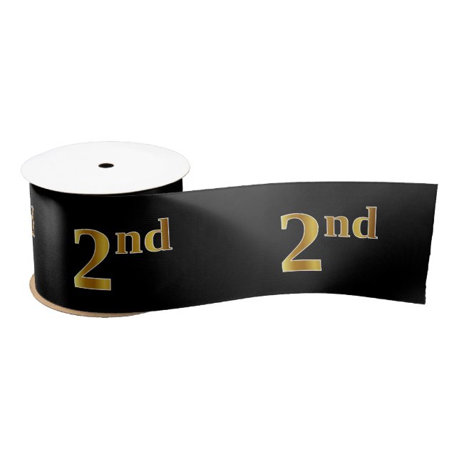 Faux/Imitation Gold "2nd" Event Number (Black) Satin Ribbon (Spool)