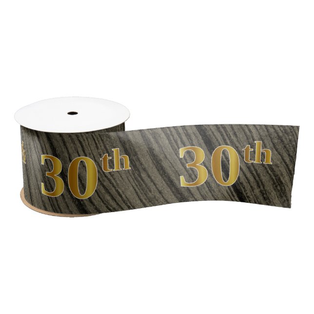 Faux/Imitation Gold "30th" Event Number (Rustic) Satin Ribbon (Spool)