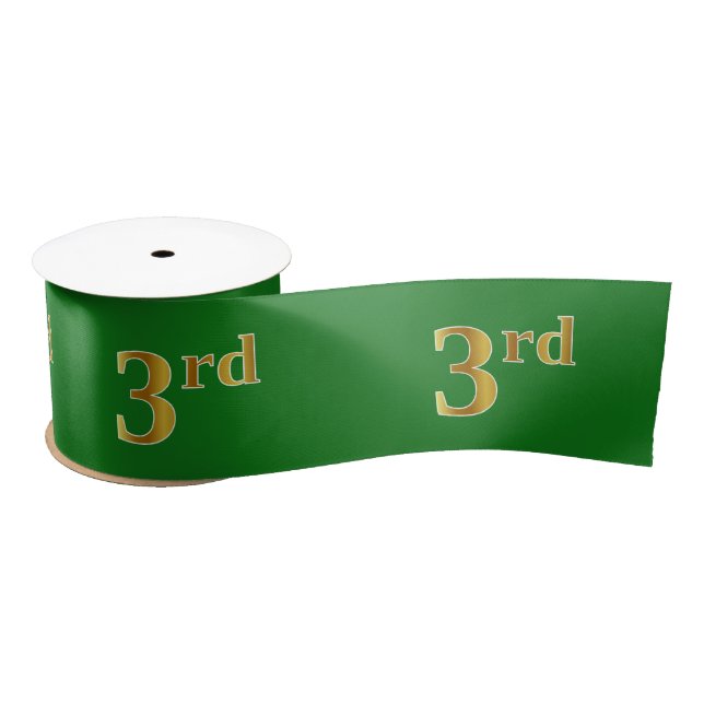Faux/Imitation Gold "3rd" Event Number (Green) Satin Ribbon (Spool)