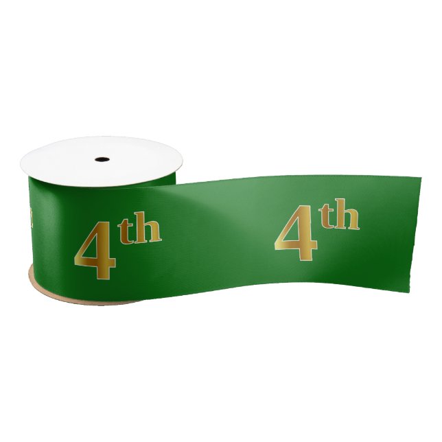 Faux/Imitation Gold "4th" Event Number (Green) Satin Ribbon (Spool)