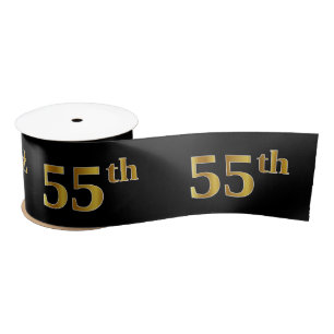 Faux/Imitation Gold "55th" Event Number (Black) Satin Ribbon