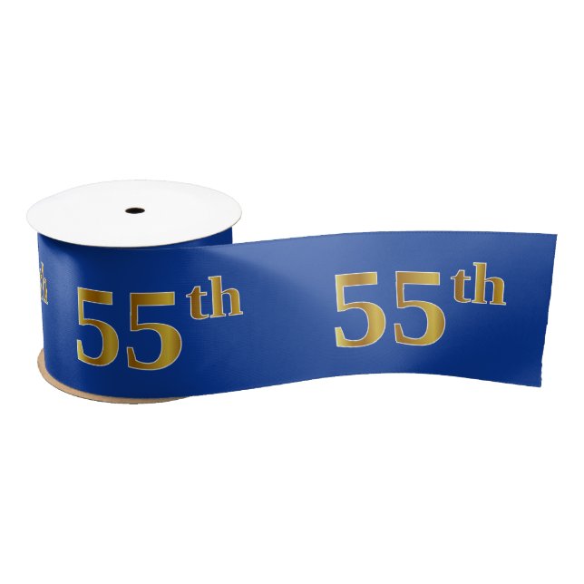 Faux/Imitation Gold "55th" Event Number (Blue) Satin Ribbon (Spool)