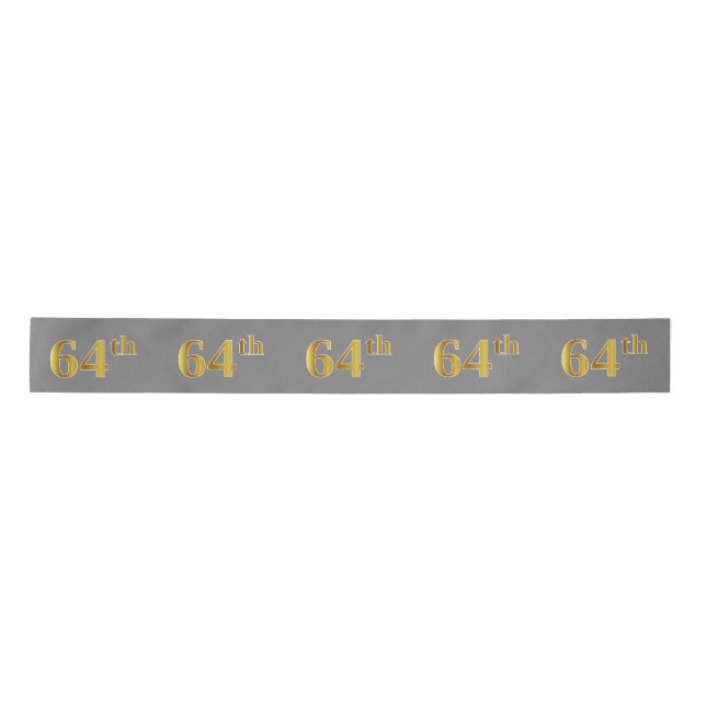 Faux/Imitation Gold "64th" Event Number (Grey) Satin Ribbon (Front)