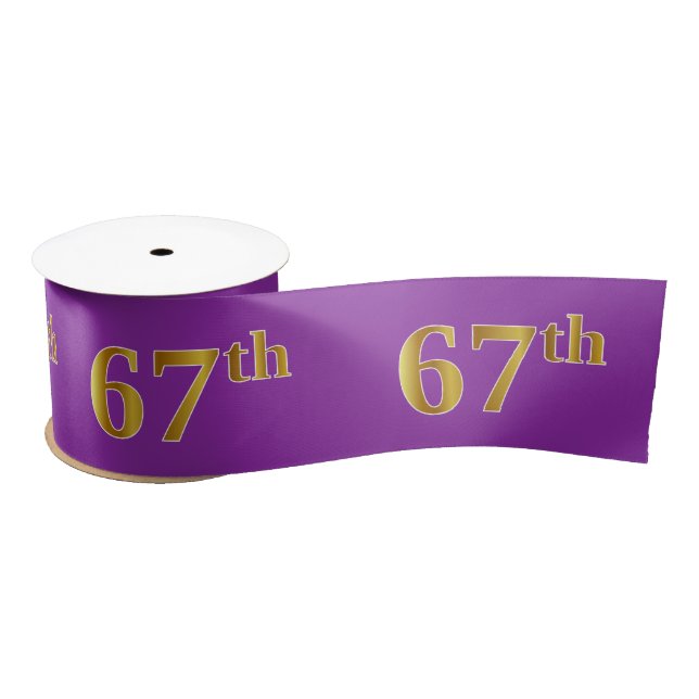 Faux/Imitation Gold "67th" Event Number (Purple) Satin Ribbon (Spool)