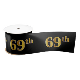 Faux/Imitation Gold "69th" Event Number (Black) Satin Ribbon