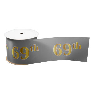 Faux/Imitation Gold "69th" Event Number (Grey) Satin Ribbon