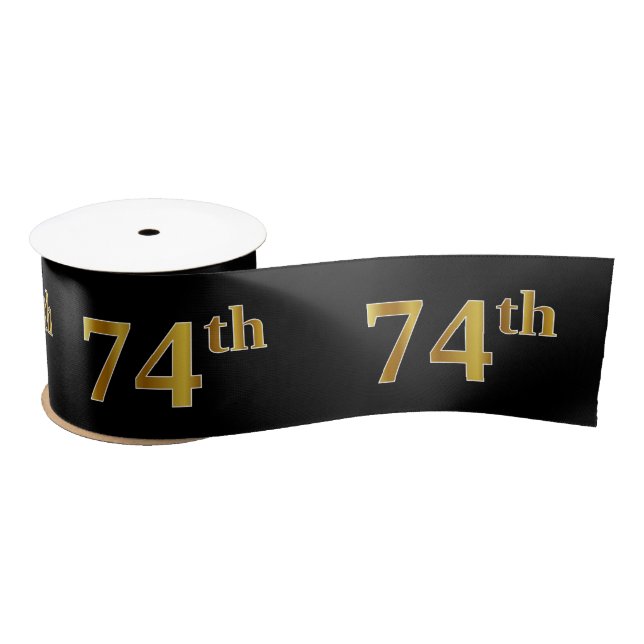 Faux/Imitation Gold "74th" Event Number (Black) Satin Ribbon (Spool)