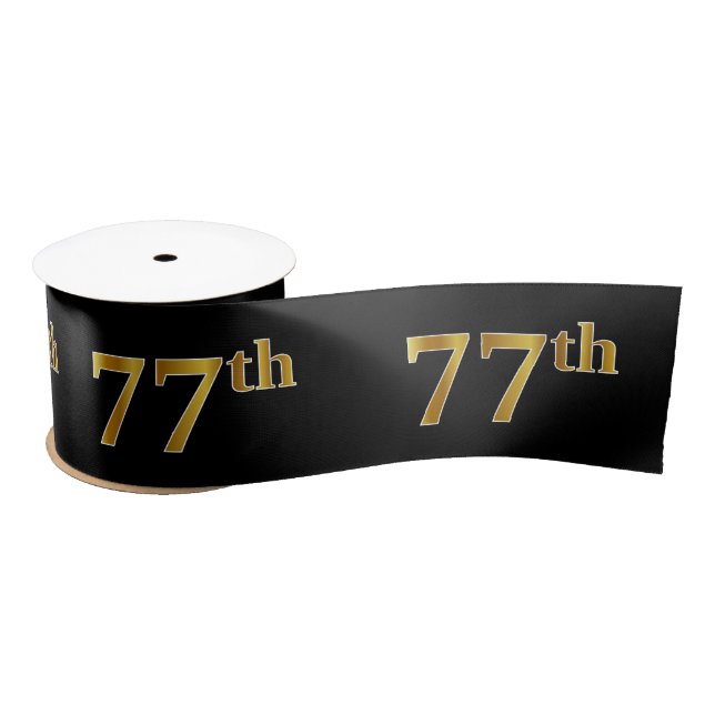 Faux/Imitation Gold "77th" Event Number (Black) Satin Ribbon (Spool)