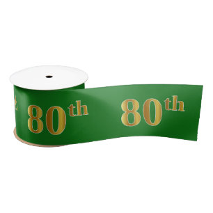 Faux/Imitation Gold "80th" Event Number (Green) Satin Ribbon