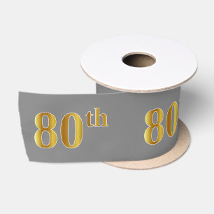 Faux/Imitation Gold "80th" Event Number (Grey) Satin Ribbon