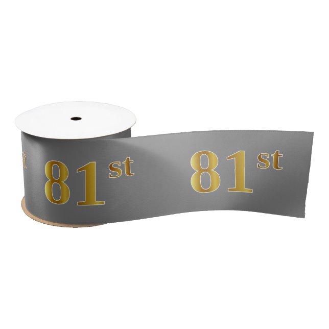 Faux/Imitation Gold "81st" Event Number (Grey) Satin Ribbon (Spool)