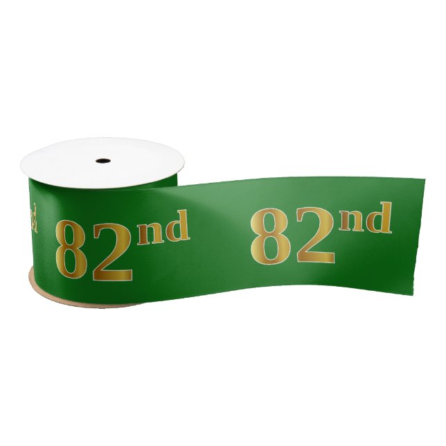 Faux/Imitation Gold "82nd" Event Number (Green) Satin Ribbon (Spool)