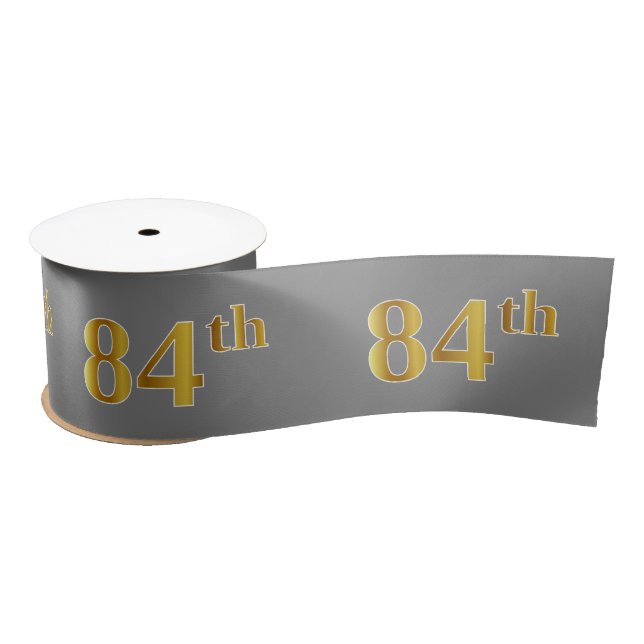 Faux/Imitation Gold "84th" Event Number (Grey) Satin Ribbon (Spool)
