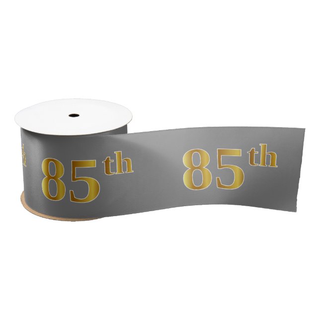 Faux/Imitation Gold "85th" Event Number (Grey) Satin Ribbon (Spool)