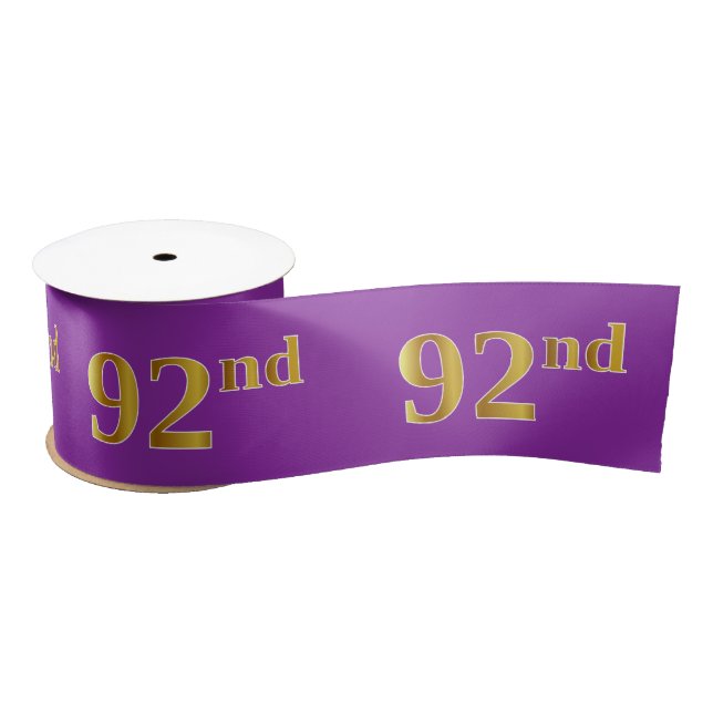 Faux/Imitation Gold "92nd" Event Number (Purple) Satin Ribbon (Spool)