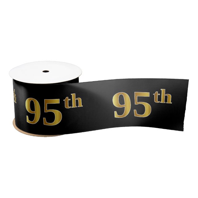 Faux/Imitation Gold "95th" Event Number (Black) Satin Ribbon (Spool)