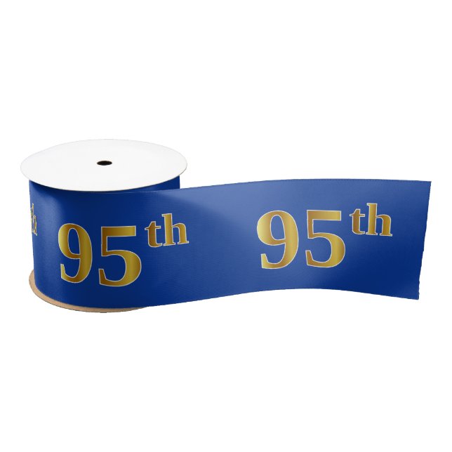 Faux/Imitation Gold "95th" Event Number (Blue) Satin Ribbon (Spool)