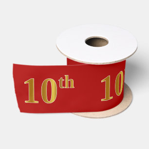 Faux/Imitation Gold Look "10th" Event Number (Red) Satin Ribbon