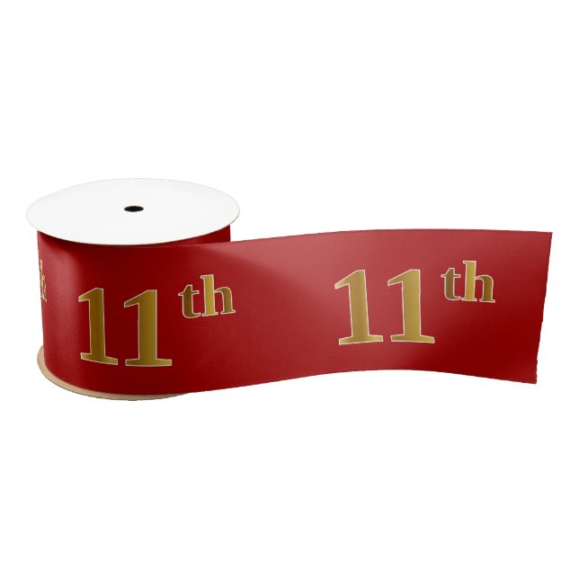 Faux/Imitation Gold Look "11th" Event Number (Red) Satin Ribbon (Spool)