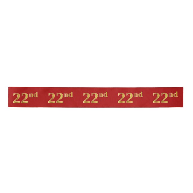 Faux/Imitation Gold Look "22nd" Event Number (Red) Satin Ribbon (Front)