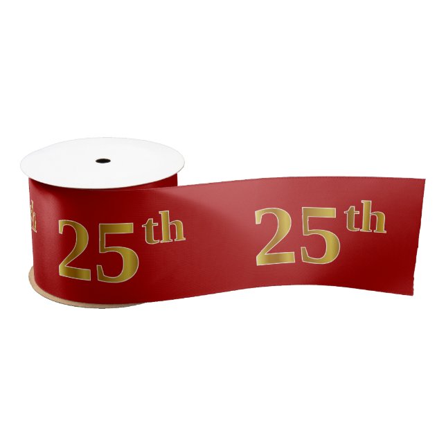 Faux/Imitation Gold Look "25th" Event Number (Red) Satin Ribbon (Spool)