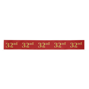 Faux/Imitation Gold Look "32nd" Event Number (Red) Satin Ribbon