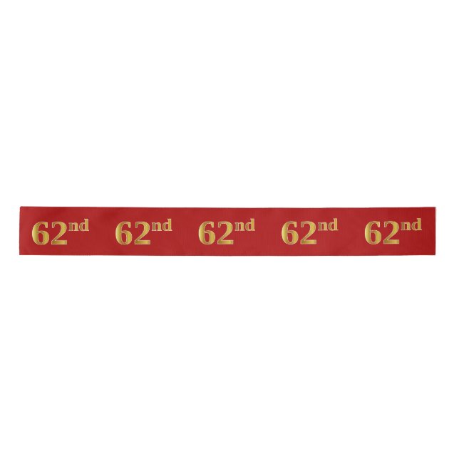 Faux/Imitation Gold Look "62nd" Event Number (Red) Satin Ribbon (Front)