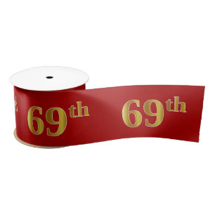 Faux/Imitation Gold Look "69th" Event Number (Red) Satin Ribbon