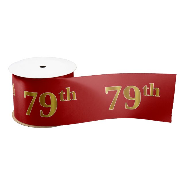 Faux/Imitation Gold Look "79th" Event Number (Red) Satin Ribbon (Spool)