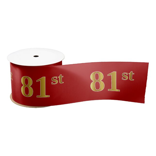 Faux/Imitation Gold Look "81st" Event Number (Red) Satin Ribbon (Spool)