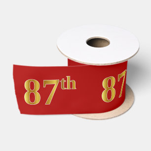 Faux/Imitation Gold Look "87th" Event Number (Red) Satin Ribbon