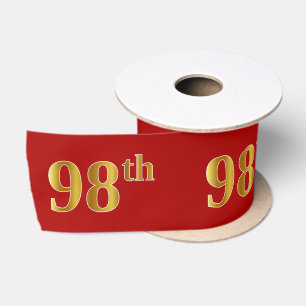 Faux/Imitation Gold Look "98th" Event Number (Red) Satin Ribbon