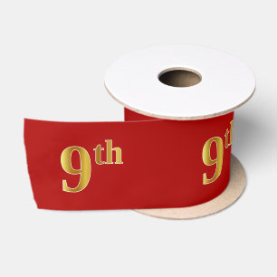 Faux/Imitation Gold Look "9th" Event Number (Red) Satin Ribbon